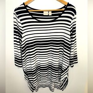 Chico Black And White Stripe High Low Tunic Top Size 2  Large 12  3/4 Sleeve